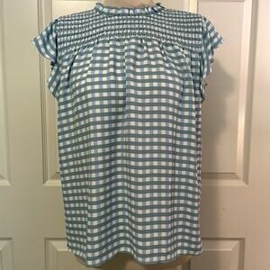 Ann Taylor Women's Gingham Cap Flutter Sleeve Blouse, size Medium